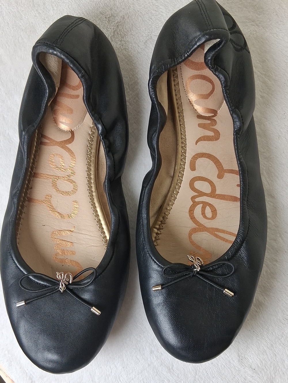 Sam Edelman Black Leather Ballet Flats with Bow Detail